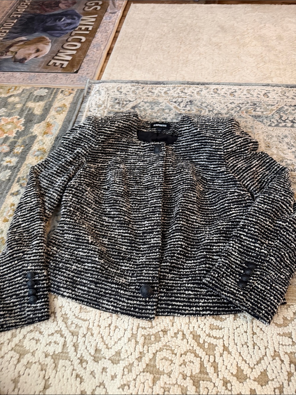 Express Black and White Textured Cropped Blazer